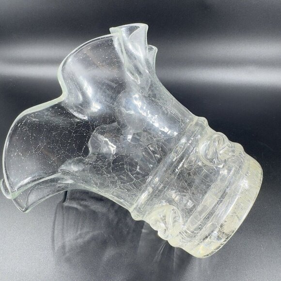 Vintage Clear Crackle Glads Ruffled Top Glass Vase Vessel Hand Blown Vase VTG - Picture 7 of 16